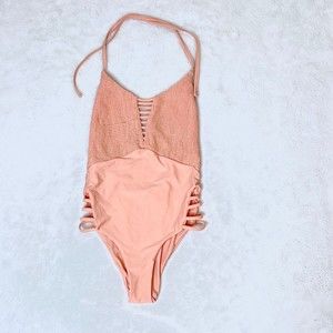 Tori Praver Swimwear One Piece Monokini Swimsuit Pale Peach Cutouts Small